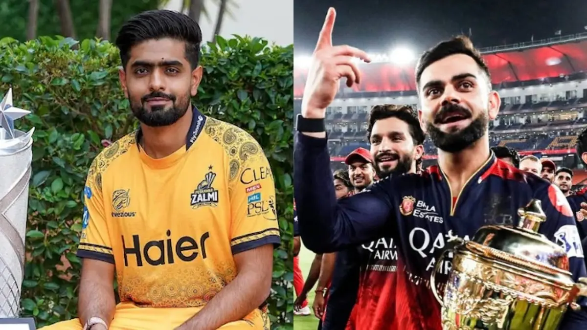 Virat Kohli's RCB vs Babar Azam's Peshawar Zalmi as Reports Claims Champions League T20 May Return Babar Azam (L), Virat Kohli (R)