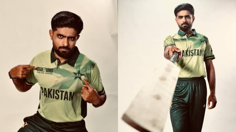Babar Azam poses in Pakistan jersey