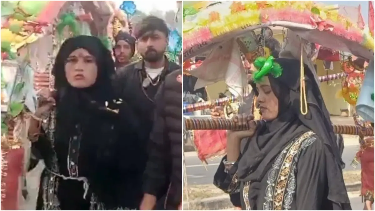 Heartwarming Video Captures Burqa-Clad Woman Tamanna Mallik Chanting ‘Bam Bam Bhole’ As She Carries Kanwar From Haridwar | WATCH 'Bam Bam Bhole': Muslim Woman In Burqa Carries Kanwar From Haridwar | VIRAL VIDEO
