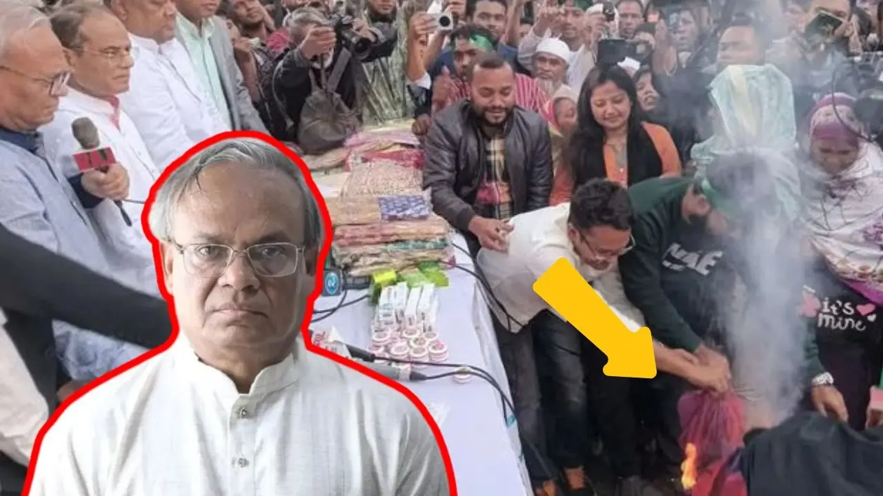बांग्लादेशी नेता की भड़काने वाली हरकत, पत्नी की भारतीय साड़ी जलाई, कहा- एक वक्त खा लेंगे, लेकिन... Bangladesh indian boycott