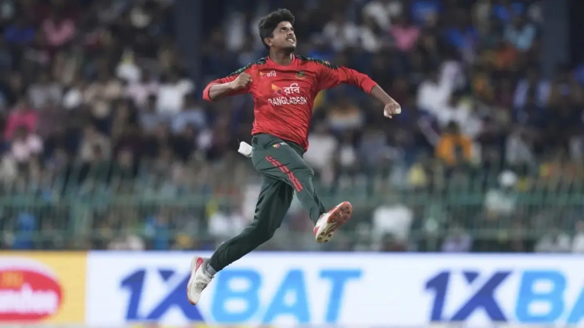 Bangladesh spinner Mahedi Hasan during the third T20I match against Sri Lanka