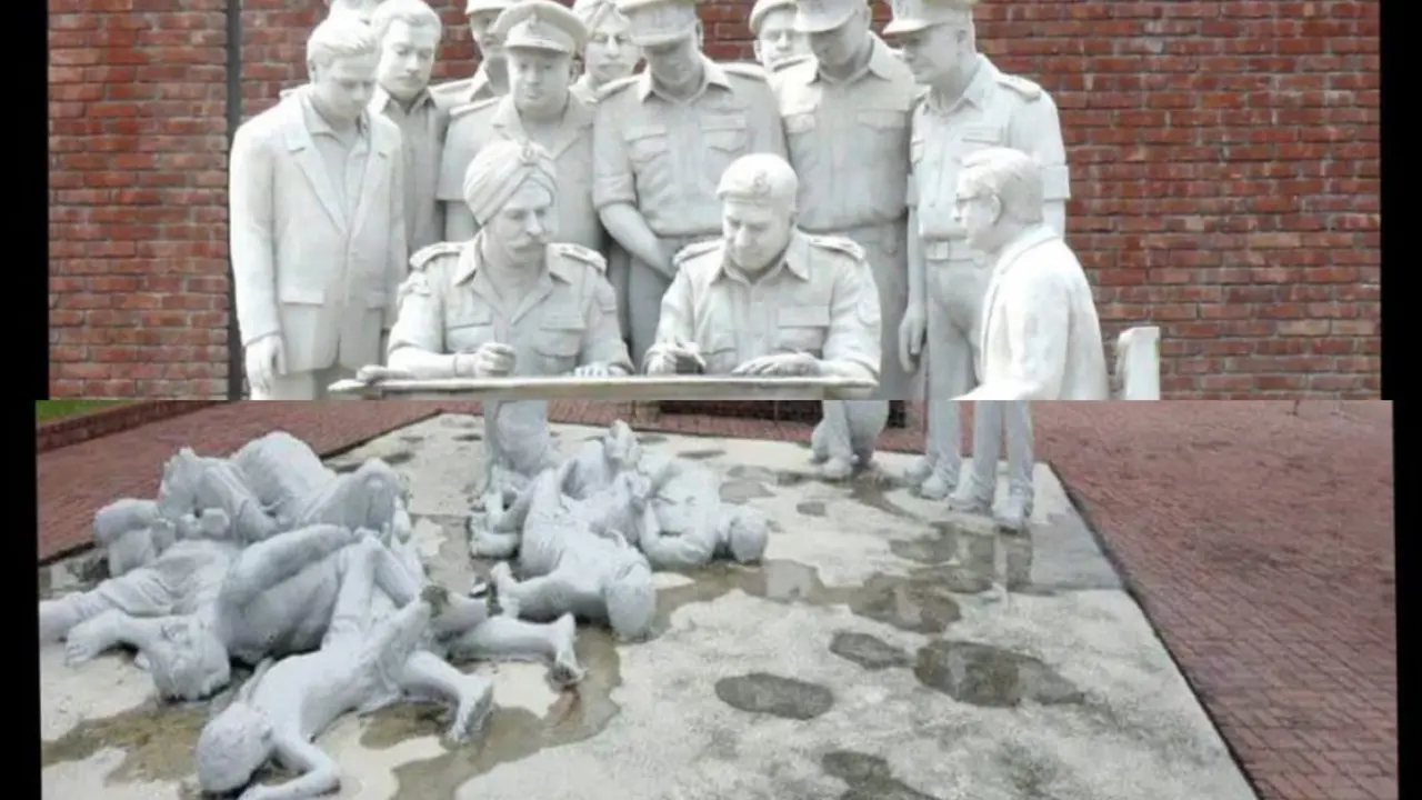 Historic Statue of Pakistan's 1971 Surrender Vandalised in Bangladesh Amid Protests Bangladesh Statue of Liberation Moment Vandalized Amidst Unrest