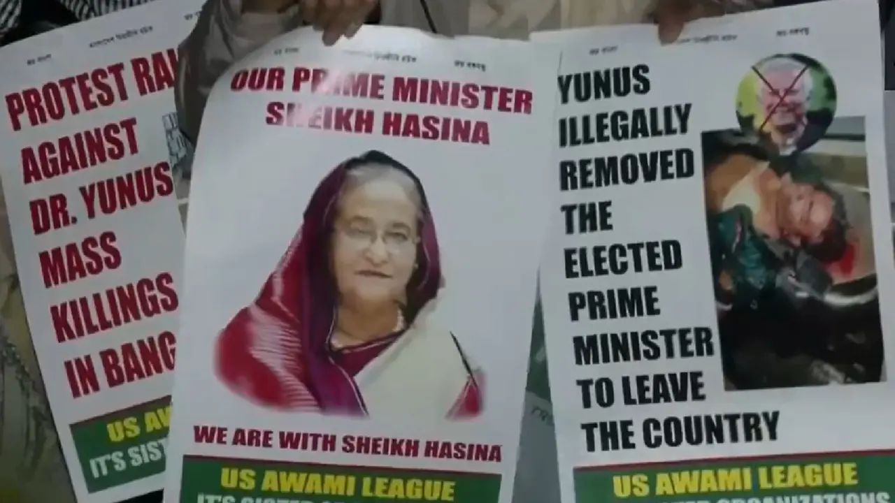 Massive Protest Against Muhammad Yunus in New York Over Attacks on Minorities in Bangladesh Bangladeshis in New York protest