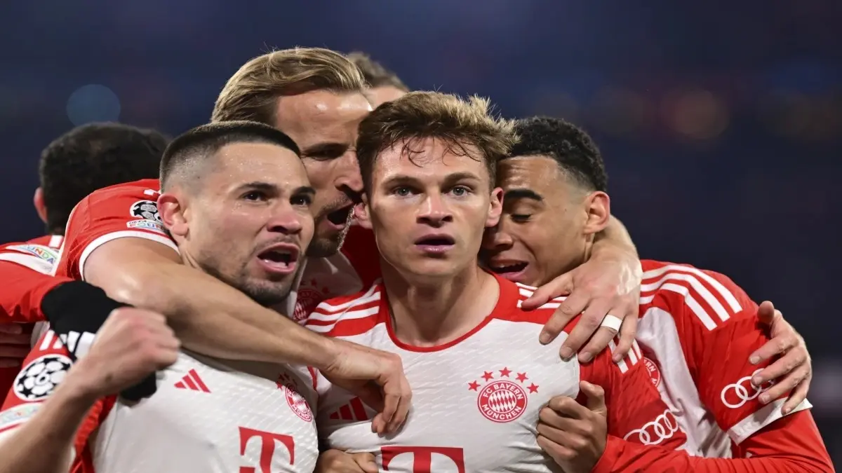 Bayern Munich players celebrate a goal