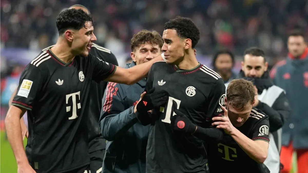 Bayern Munich vs Union St. Gilloise Live Streaming: When And Where To Watch UCL Match In India? Bayern Munich players celebrate with teammate Jamal Musiala during RB Leipzig clash