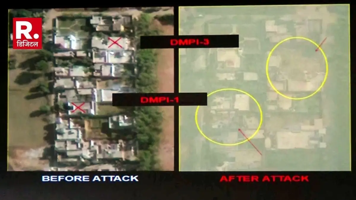 Before and after images of the damage caused by the Indian strike on Pakistan during Operation Sindoor