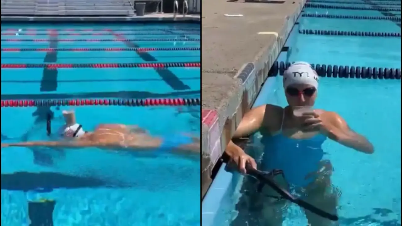 Gold Medalist Ledecky Makes a Splash Balancing Chocolate Milk