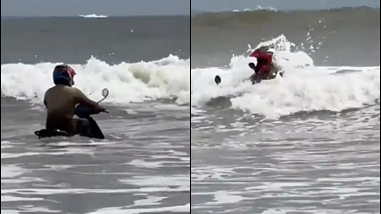 Man Drives Electric Scooter into the Sea, Sparks Viral Sensation