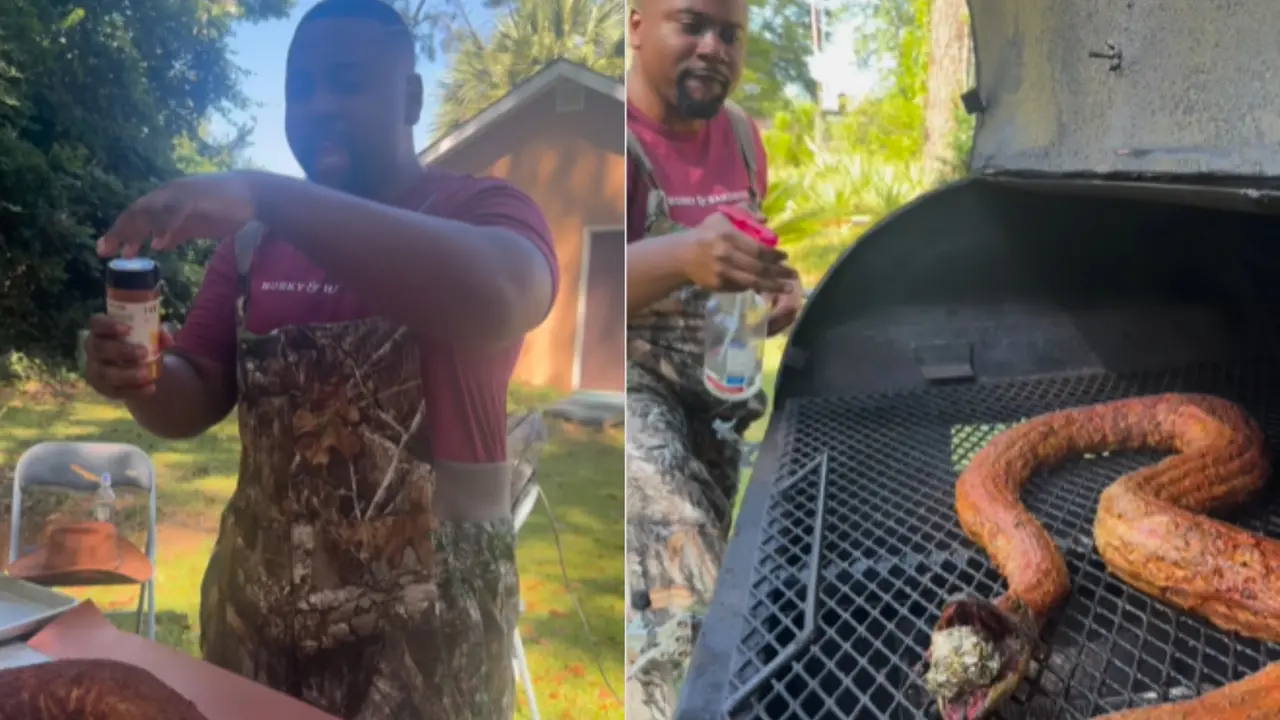 Smoked and fried 12 foot python