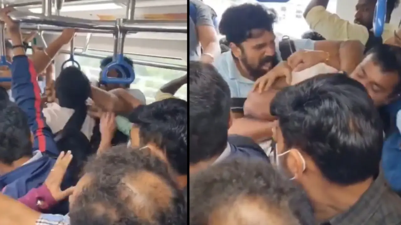 Fight Broke Out Between Two Passengers Inside Bengaluru Metro, Netizens Call It 'Work Stress' Bengaluru Metro Fight Viral Video