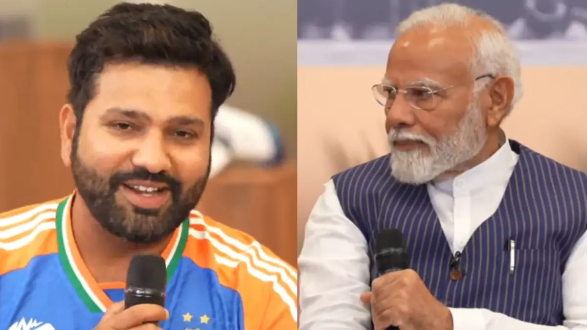 Rohit Sharma Blushes When PM Modi Asks Him About Viral Grass-Eating Act After Winning T20 World Cup Rohit Sharma and PM Modi