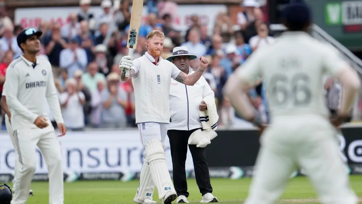 Ben Stokes celebrates his 14th Test ton