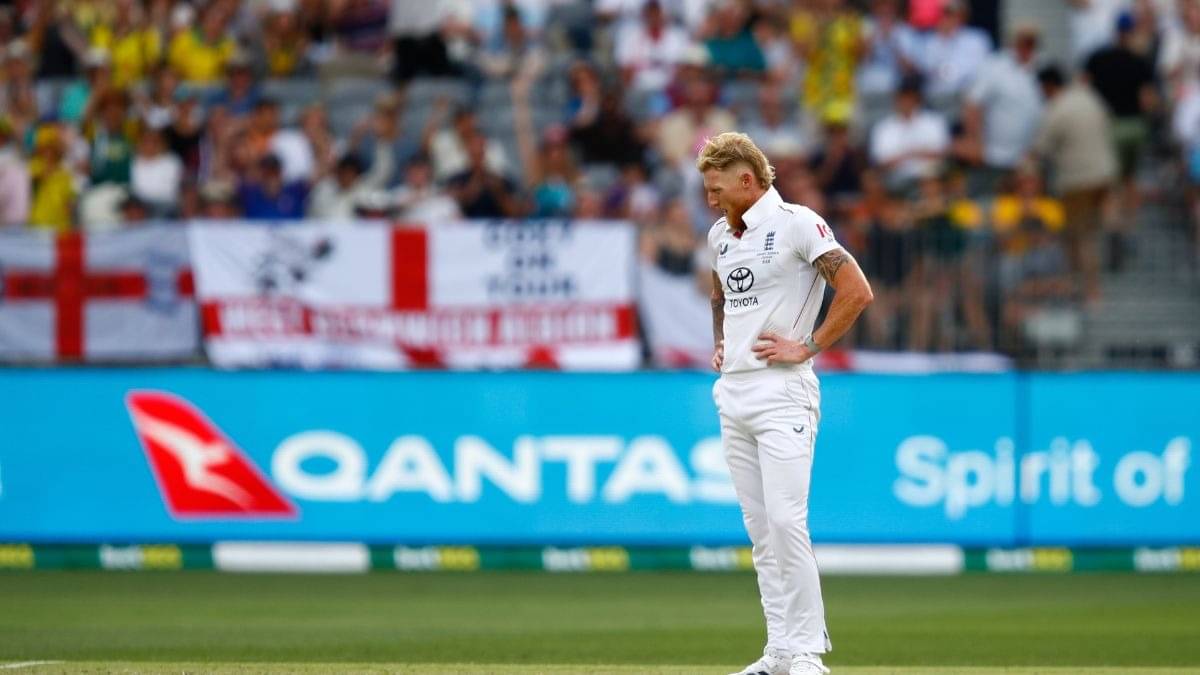 Ben Stokes reacts in the field on day two of the first Ashes cricket test match