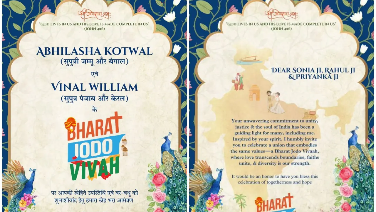 'Bharat Jodo Vivah': Wedding Invite of Jammu's Daughter, Kerala's Son Amazes Internet ‘Bharat Jodo Yatra’ inspired wedding invite of a couple goes viral