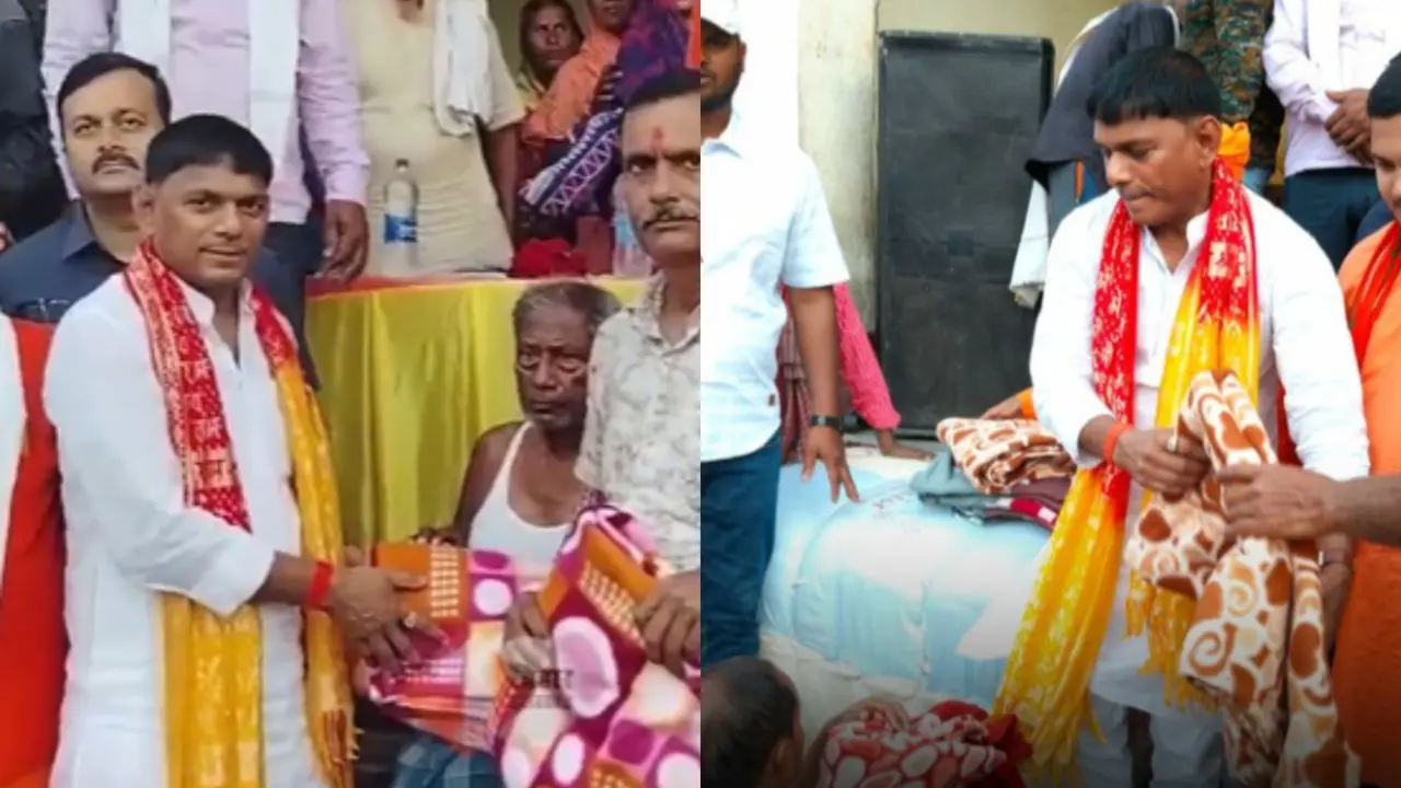 Bihar minister distributes blankets in summer