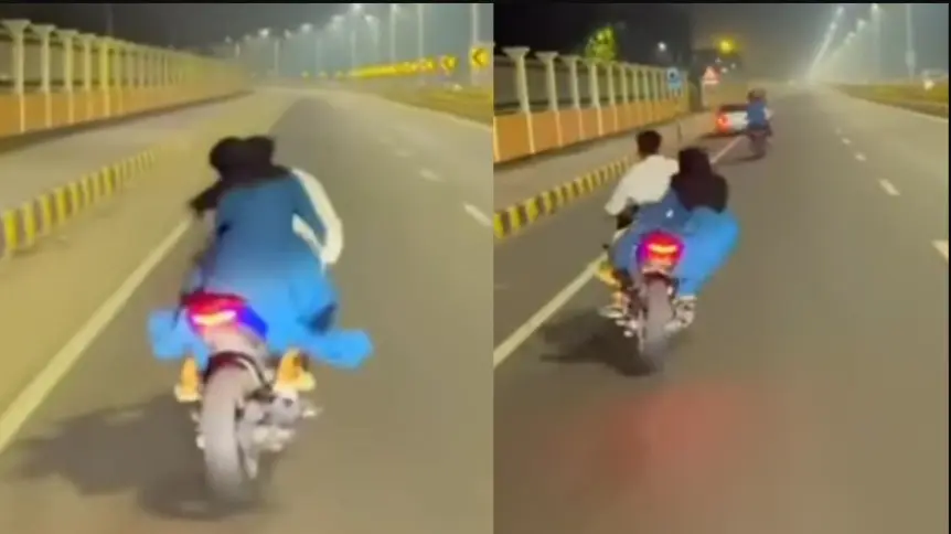 Viral Video: Man With Burqa-Clad Woman On Bike Performs Dangerous Stunt on Busy Bangladesh Road Bike Stunt