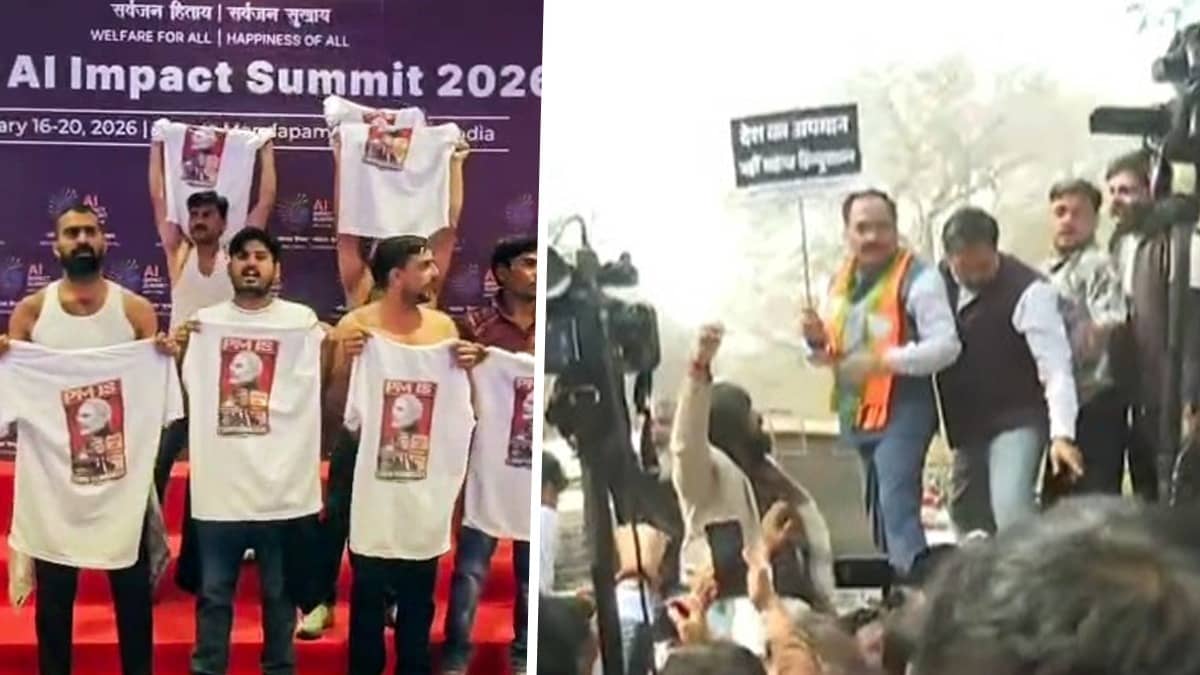 BJP Stages Nationwide Protest Over Indian Youth Congress Workers ‘Shirtless’ Stunt, 4 Accused to Be Produced Today at Patiala House Court