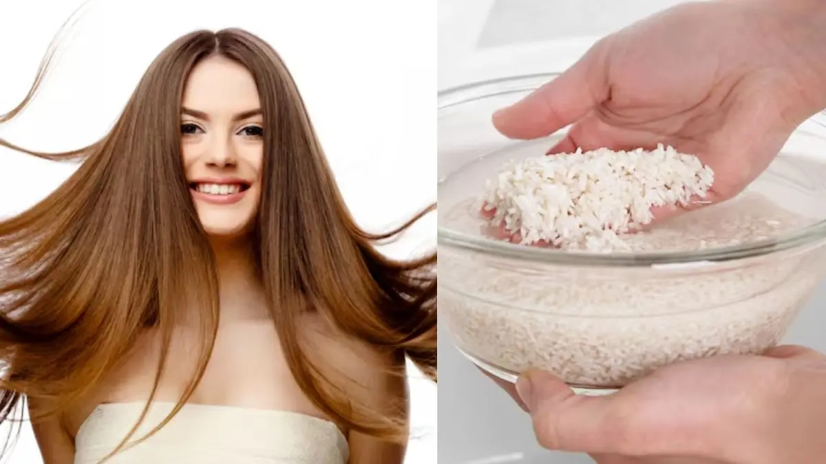 black and shiny long hair treatment using rice water to control hairfall