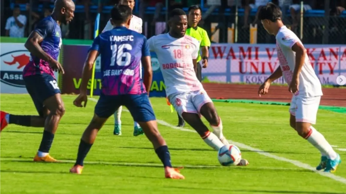 Bodoland FC and Karbi Anglong Morning Star FC players in action