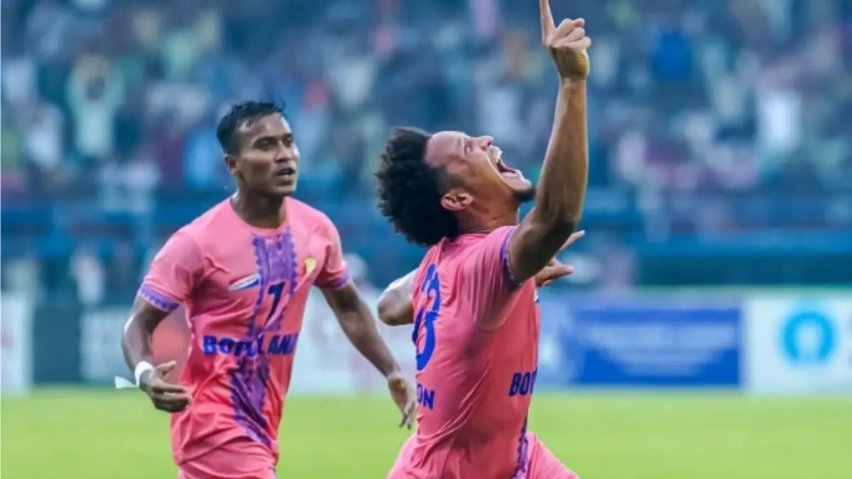 Bodoland FC players celebrating after scoring a goal in the Durand Cup 2025