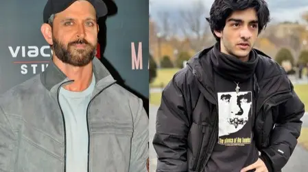 Bollywood actor Hrithik Roshan and his son Hrehaan