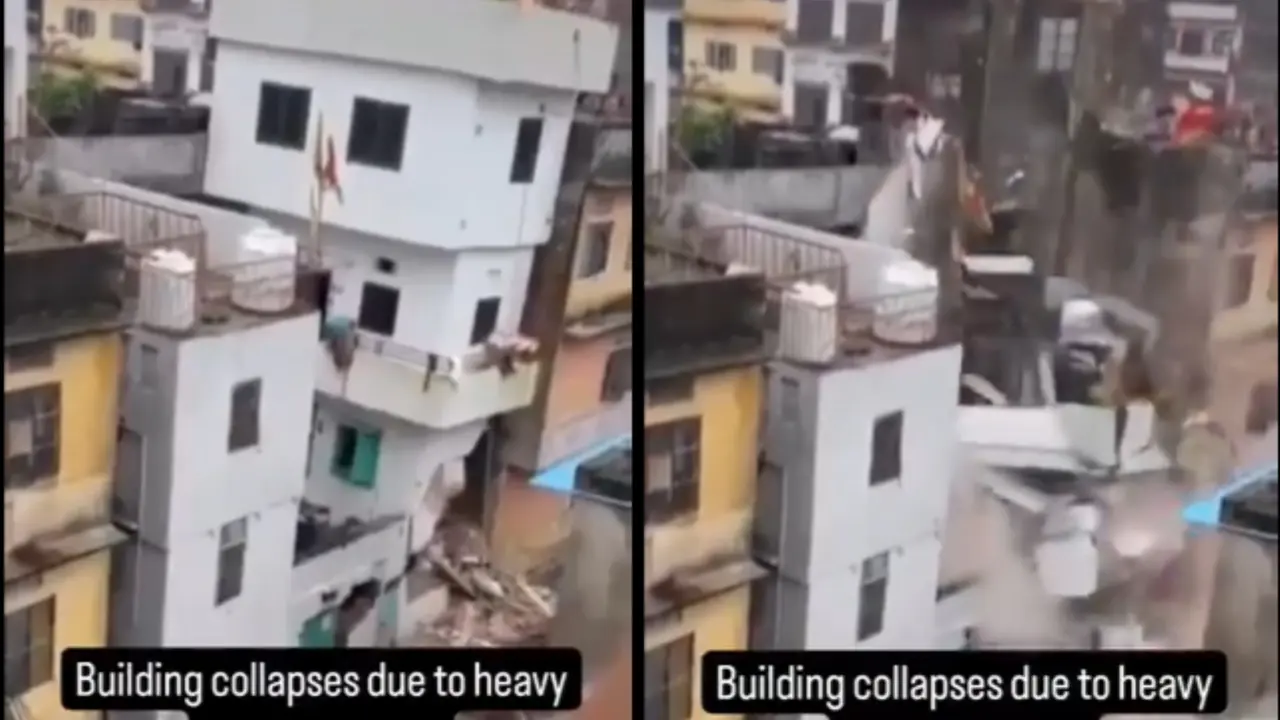 Building Collapses Due to Heavy Rains in Jaipur, Video Captured on Camera Building Collapses in Jaipur, Rajasthan