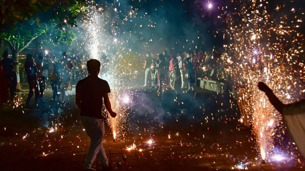 Burning crackers on Diwali