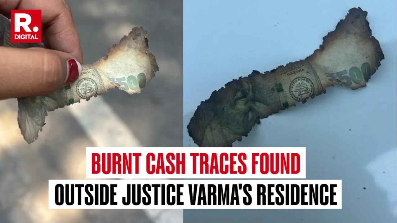 Burnt Cash Traces Found Outside Justice Varma's Residence, New Video Emerges Burnt Traces of Cash Found Outside Justice Varma's Residence in Delhi