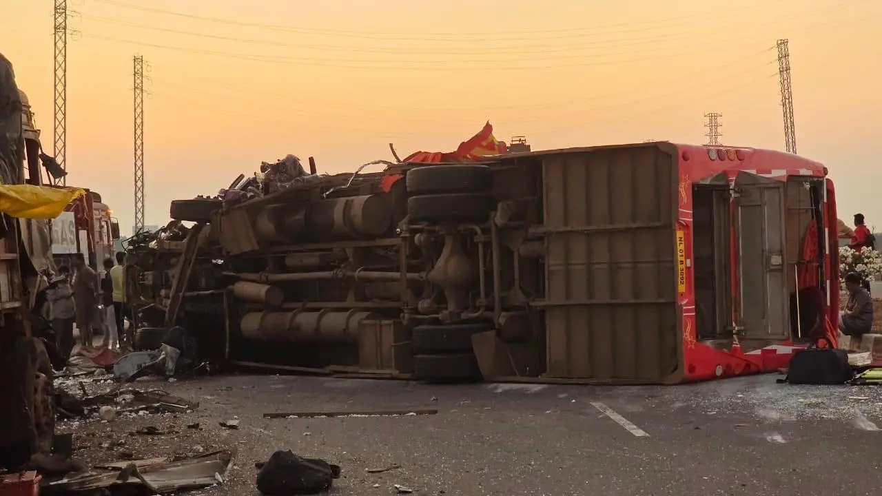 bus collided with lorry in Eluru