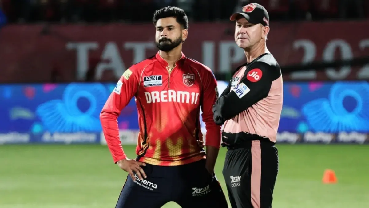 Captain Shreyas Iyer and head coach Ricky Ponting during a Punjab Kings practice session in IPL 2025