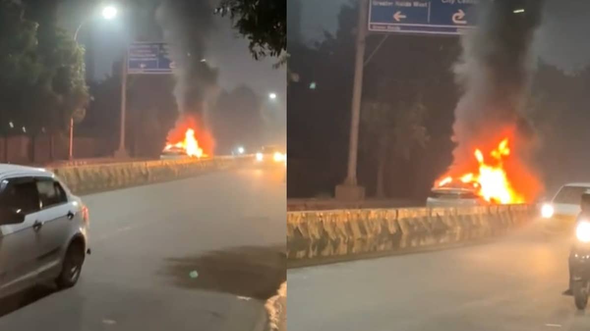 Car bursts into flames on Noida road, no casualties reported
