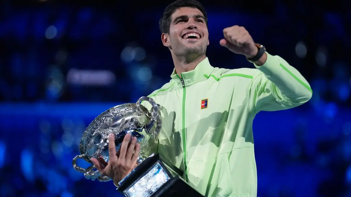 Carlos Alcaraz Plans A Kangaroo Tattoo To Remember His Australian Open Victory Carlos Alcaraz celebrates with Austrlian open Trophy