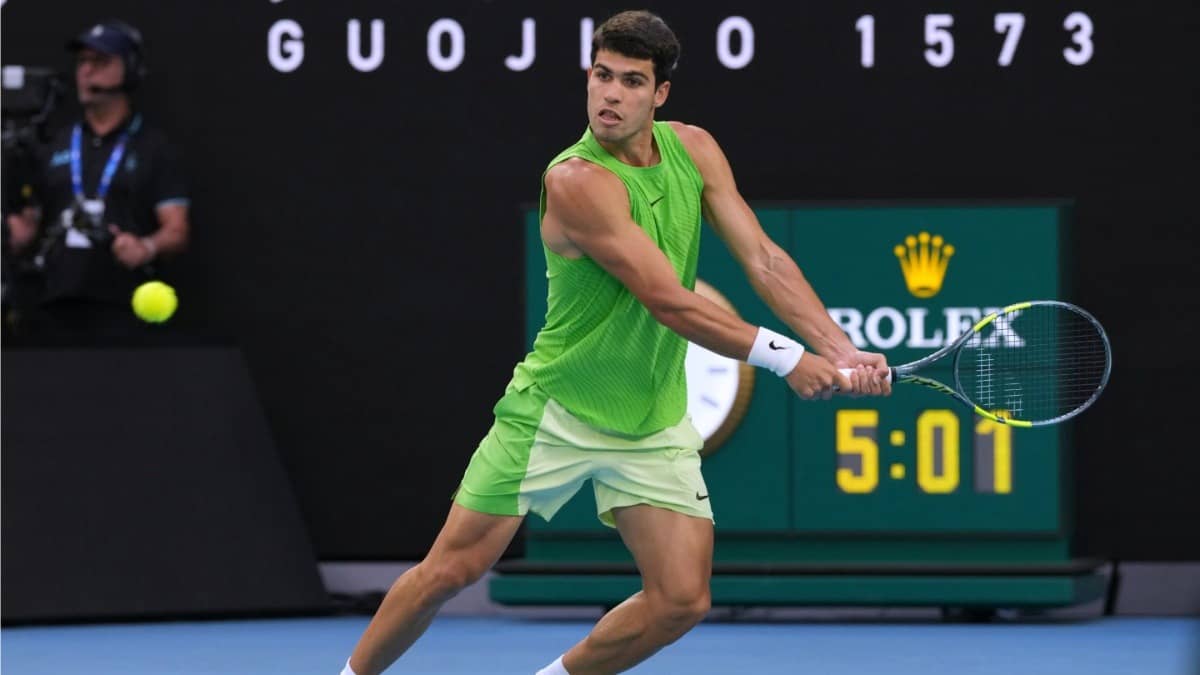 Carlos Alcaraz in action at the Australian Open 2026 semi-finals