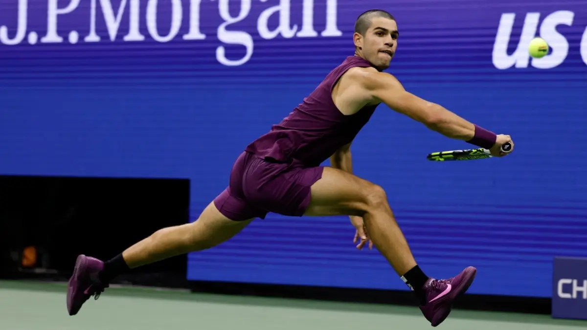 Carlos Alcaraz in action during US Open 2025 second round match