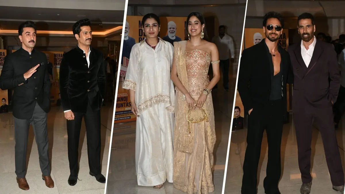 Ranbir Kapoor, Vicky Kaushal, Janhvi Kapoor, Akshay Kumar, Tiger Shroff And More Bollywood Celebs Witness Musical On PM Modi At NMACC | Photos Celebs at NMACC for the premiere of Mera Desh Pahle musical