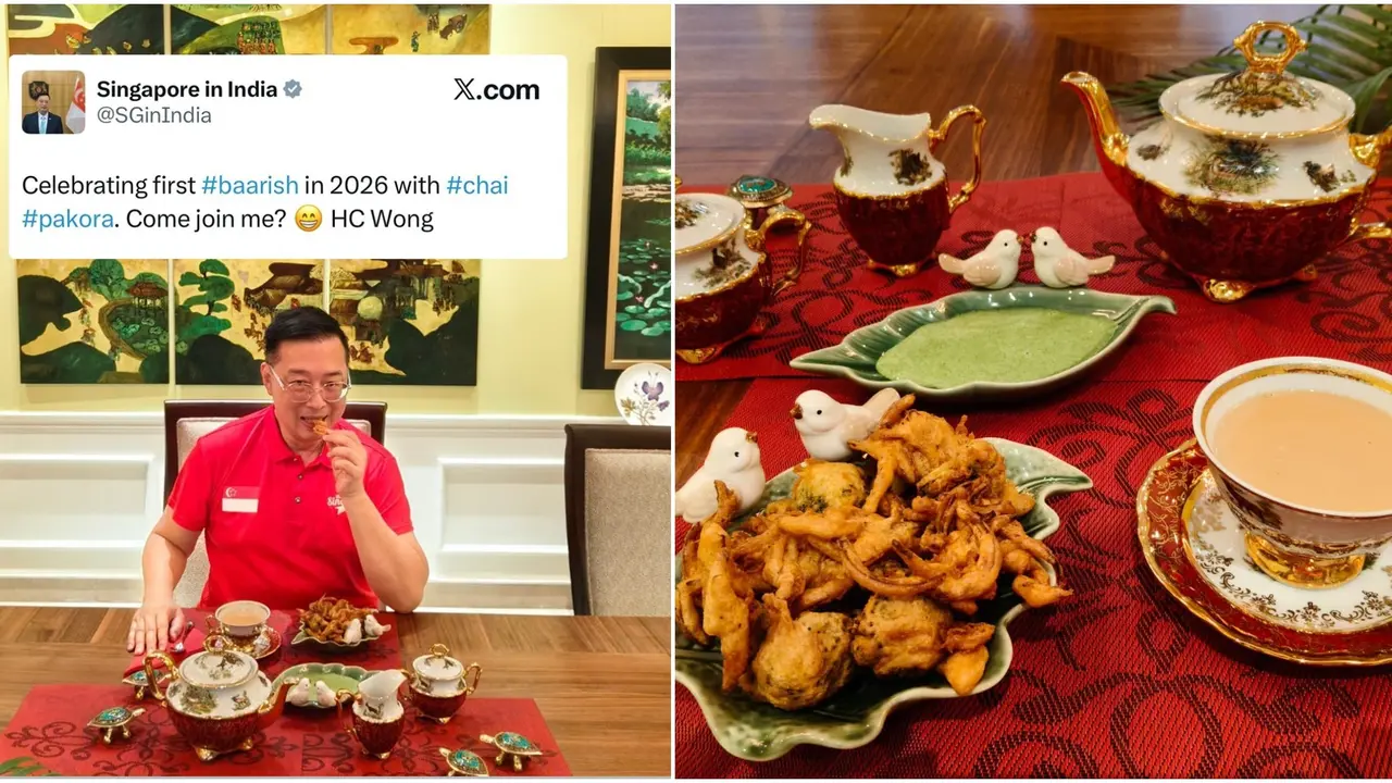 Chai, Pakoda & Pehli Baarish: Singapore Envoy Enjoys 1st Rain Of 2026 In India | VIRAL