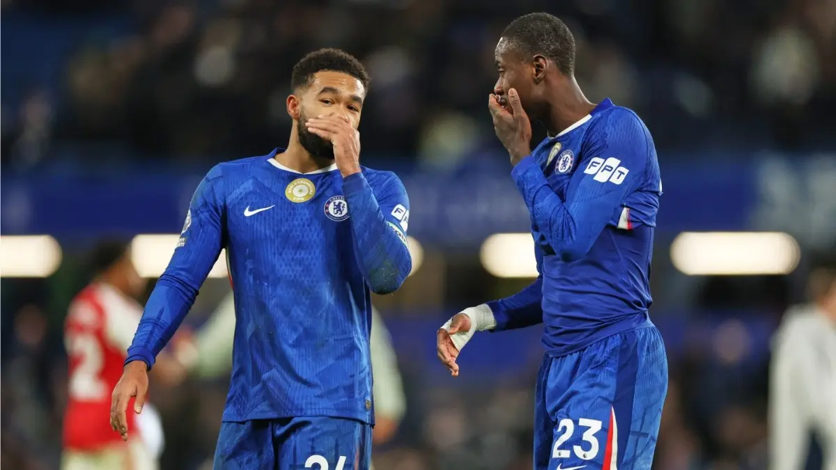 Chelsea's Reece James and Trevoh Chalobah during Premier League fixture against Arsenal
