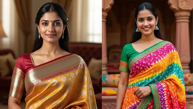 Chhath Puja 2025 Saree Designs: छठ पूजा पर पहनें बनारसी से लेकर बांधनी डिजाइन वाली ये रंग-बिरंगी साड़ियां, देखें डिजाइन chhath puja 2025 latest saree designs for married woman banarasi silk saree bandhani design colourful collection