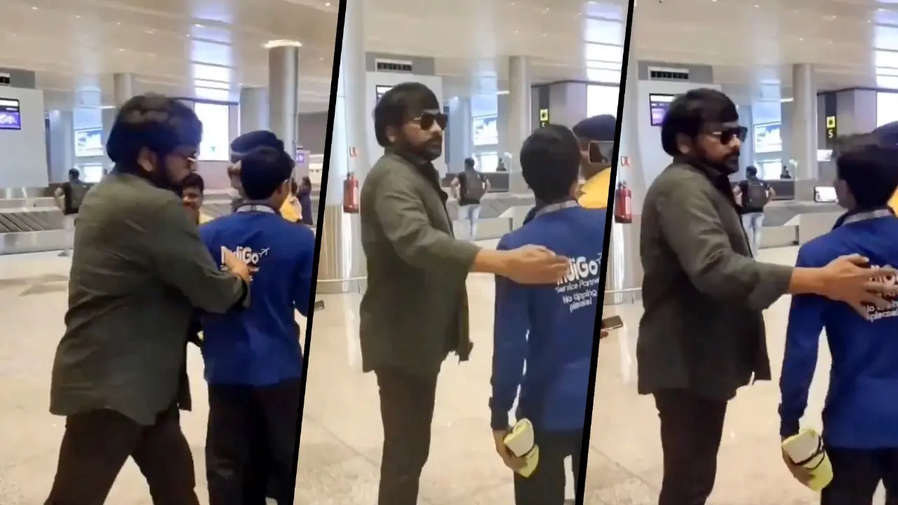 Chiranjeevi Pushes Airport Staff Member Seeking Selfie With Him Upon Return From Paris Olympics Chiranjeevi Pushes Fan