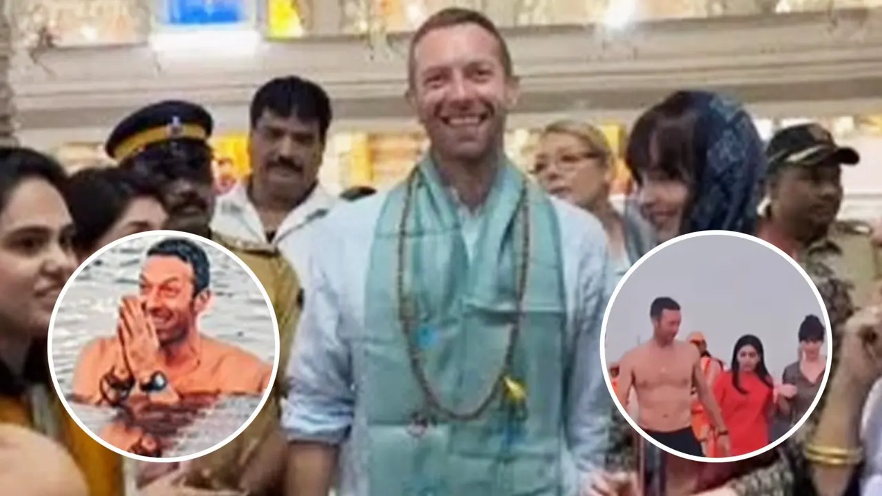 Chris Martin and Dakota Johnson at Sangam.