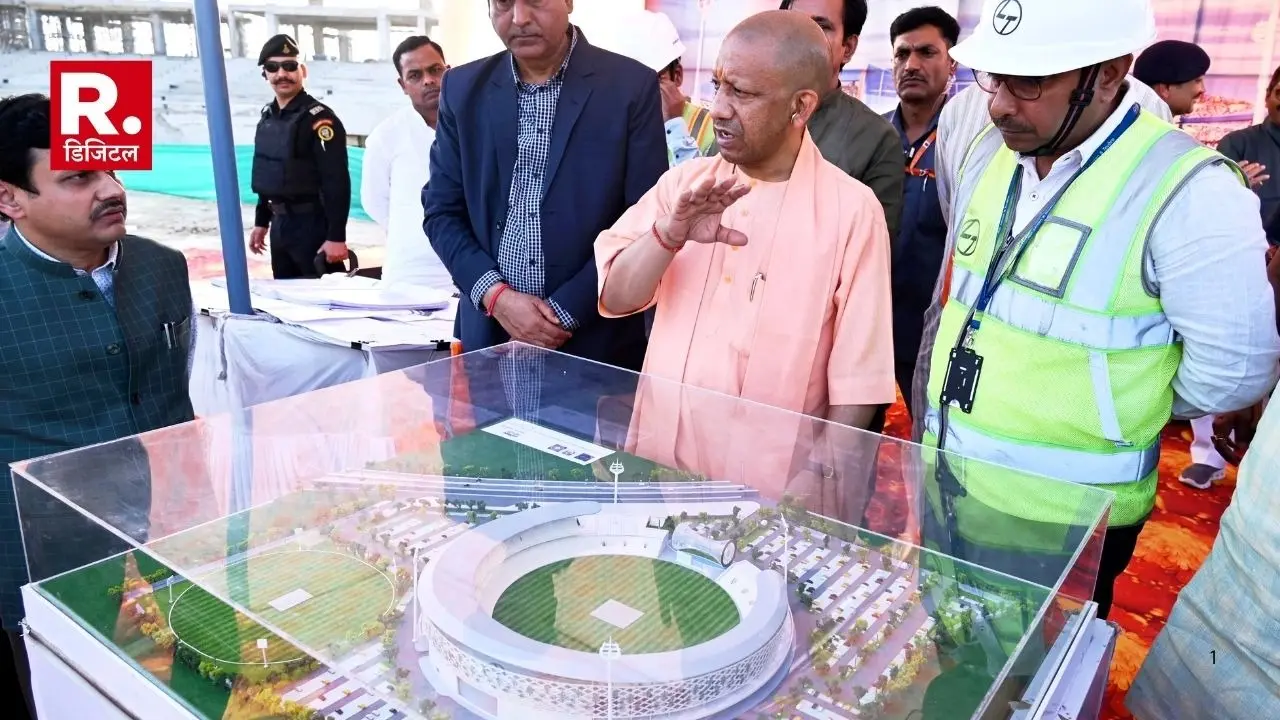 CM Yogi Adityanath inspected the under-construction Varanasi International Cricket Stadium