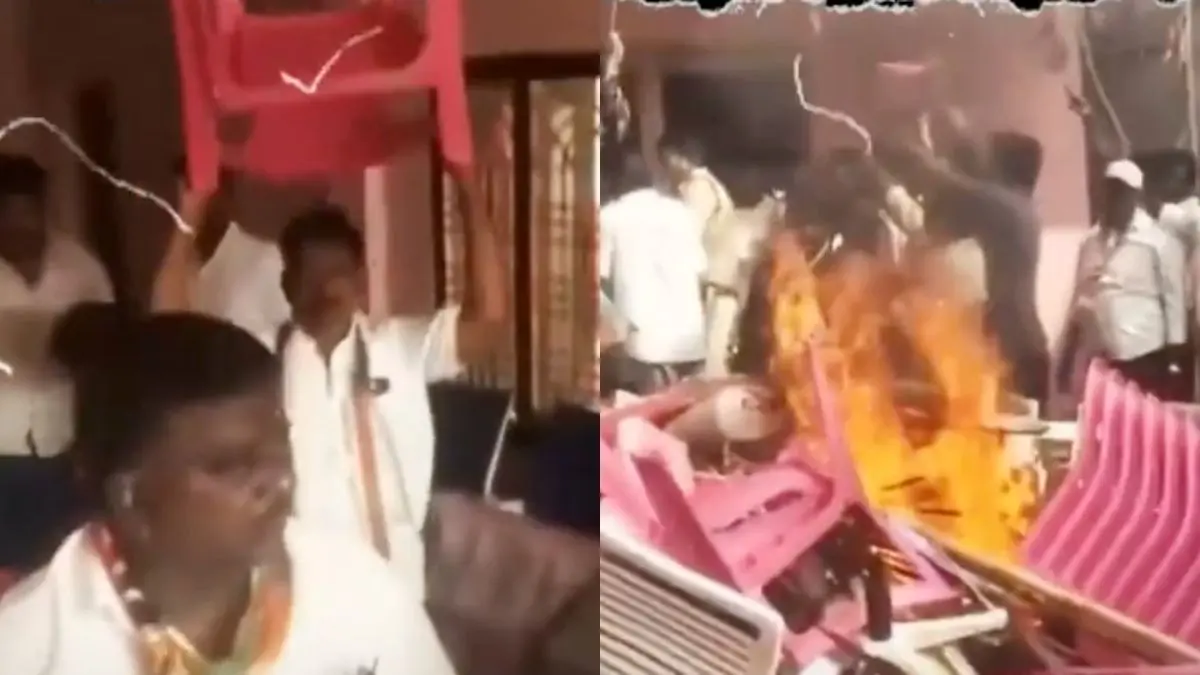 Congress 'Goons' Beat BRS Workers In Telangana, Set Office Furniture On Fire in Violent Attack | Video