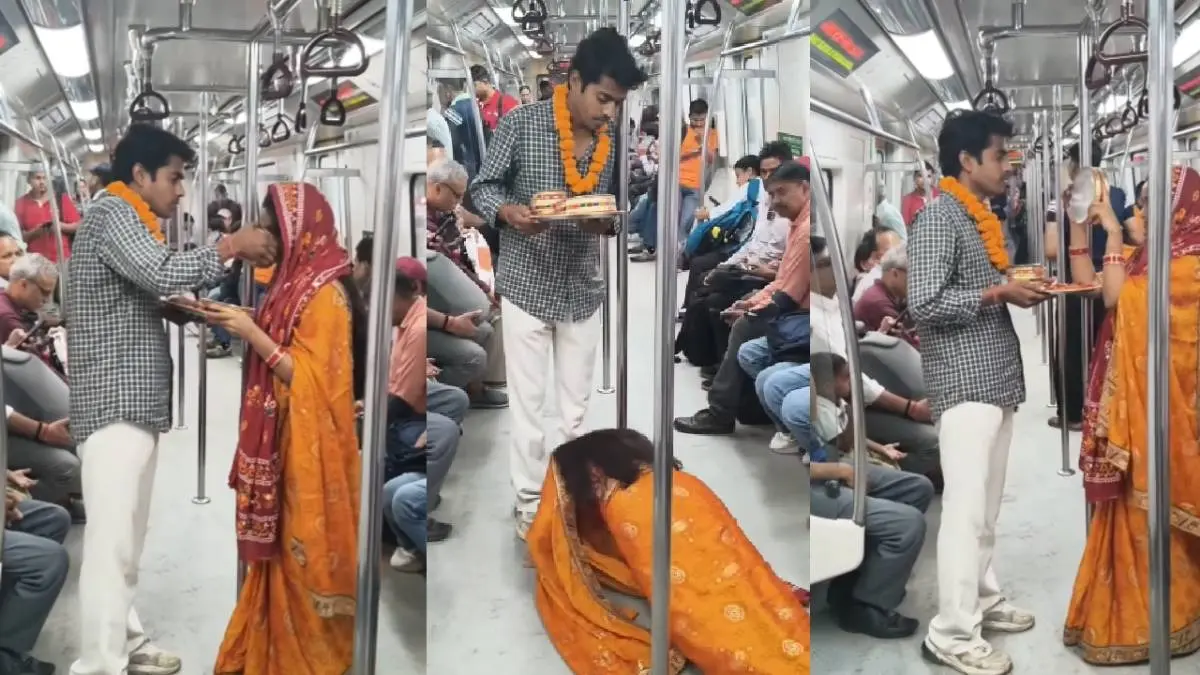 Couple Celebrates Karwa Chauth In Delhi Metro