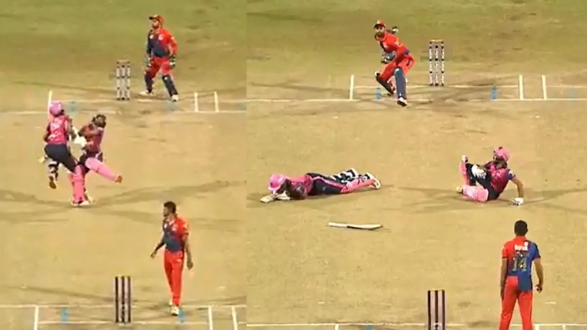 crazy moment in Maharashtra Premier League both batsmen fell on pitch still not run out video viral