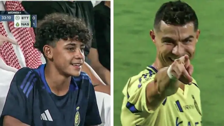 Ronaldo Celebrates Goal for Cristiano JR After Scoring Key Penalty in Al Nassr vs Al Ettifaq - WATCH Cristiano Ronaldo and Cristiano Ronaldo JR.