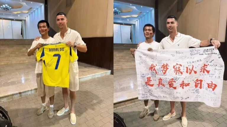 24-year-old Chinese Fan Cycles 13000 Km From East China To Meet 'Idol' Cristiano Ronaldo In Riyadh Cristiano Ronaldo Meets A Superfan