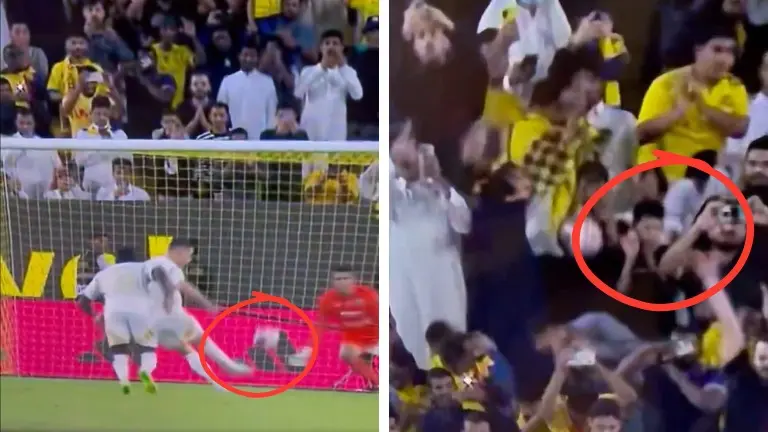Cristiano Ronaldo's Missed Penalty Hits Fan, Causing His Phone to Fly Away In Al-Nassr vs Al-Taawoun Cristiano Ronaldo's powerful shot hits fan