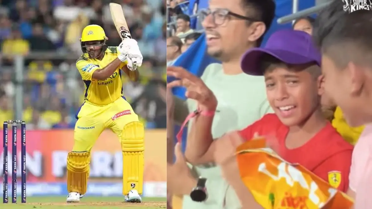 CSK 17 years Debutant Ayush Mhatre Hit back to back six against MI his Cousin crying in stands video viral