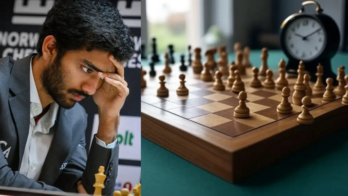 What Is 'Time Scramble' Strategy That World Champion D Gukesh Used To Defeat Magnus Carlsen In Norway Chess 2025? Here's A Detailed Explanation D Gukesh during Norway Chess 2025 and representative image of 'Time Scramble' in chess