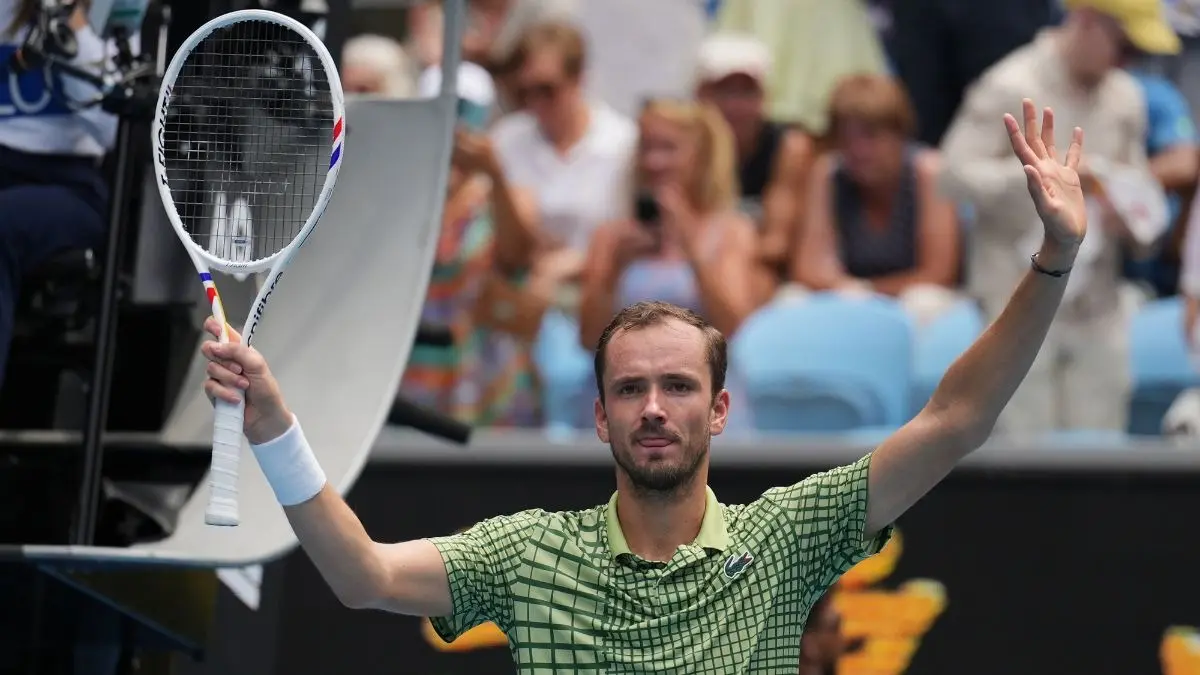'I'd Be Happy To Accept This Challenge': Daniil Medvedev Ready To Face Carlos Alcaraz And Jannik Sinner After Australian Open Win Daniil Medvedev celebrating after Australian Open opener win
